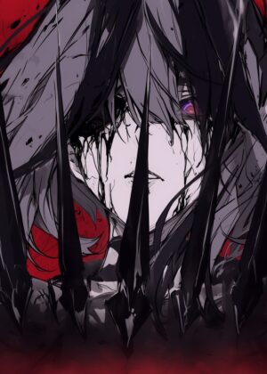 Anime Girl with Spikes: Dark Fantasy Art Print - Premium Wooden Framed Poster. Ready to Hang.