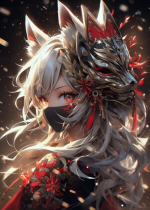 Cute Ninja Assassin Siren Anime Art Print - Premium Wooden Framed Poster. Ready to Hang.