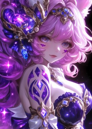 Cosmic Anime Beauty: Galaxy-Inspired Artwork - Premium Wooden Framed Poster. Ready to Hang.