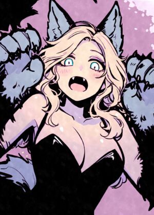 Werewolf Anime Girl Cosplay Art Print - Premium Wooden Framed Poster. Ready to Hang.