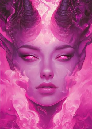 Pink Demoness: A Digital Art Print - Premium Wooden Framed Poster. Ready to Hang.