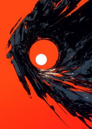 Abstract Red and Black: Dynamic Energy - Premium Wooden Framed Poster. Ready to Hang.
