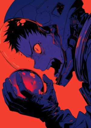 Cyberpunk Astronaut: Neon Dreams in the Void - Premium Wooden Framed Poster. Ready to Hang.