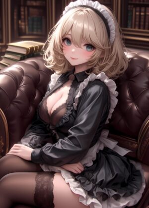 Anime Maid in Black: Elegant Artwork Print - Premium Wooden Framed Poster. Ready to Hang.