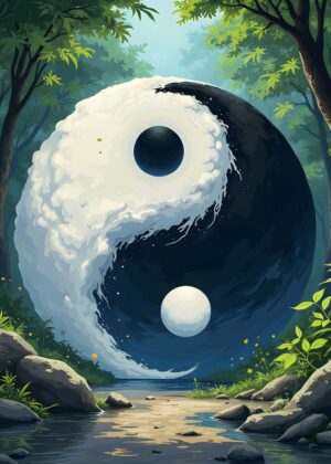 Anime Yin Yang Nature Art Print - Premium Wooden Framed Poster. Ready to Hang.