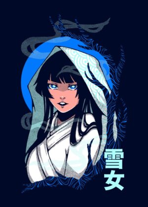 Yuki Onna: Anime Spirit of Winter - Premium Wooden Framed Poster. Ready to Hang.