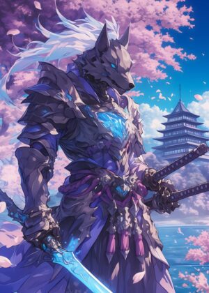 Wolf Warrior Samurai Art Print - Premium Wooden Framed Poster. Ready to Hang.