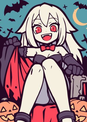 Kawaii Anime Vampire Girl Halloween Art Print - Premium Wooden Framed Poster. Ready to Hang.