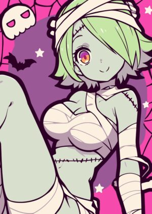 Kawaii Anime Zombie Girl Halloween Art Print - Premium Wooden Framed Poster. Ready to Hang.