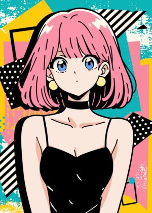 Retro Anime Girl: 80s Vibes - Premium Wooden Framed Poster. Ready to Hang.