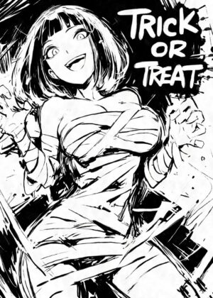 Anime Mummy Girl Halloween Art Print - Premium Wooden Framed Poster. Ready to Hang.