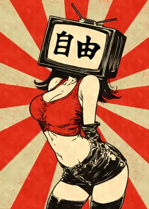 Retro TV Head Girl Artwork Print - Premium Wooden Framed Poster. Ready to Hang.
