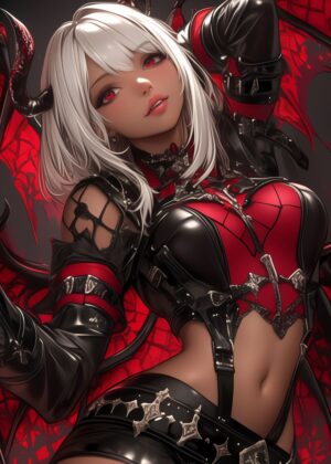 Anime Demon Girl: Dark Fantasy Art Print - Premium Wooden Framed Poster. Ready to Hang.