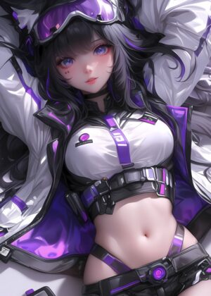 Anime Girl in Purple and White Outfit - Premium Wooden Framed Poster. Ready to Hang.