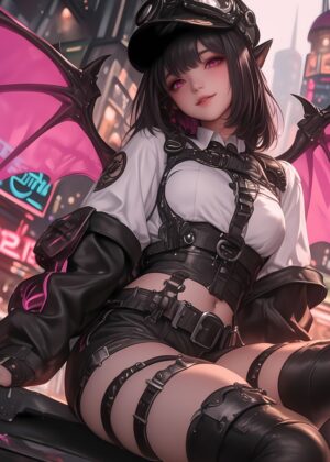 Cyberpunk Angel: Anime Art Print - Premium Wooden Framed Poster. Ready to Hang.