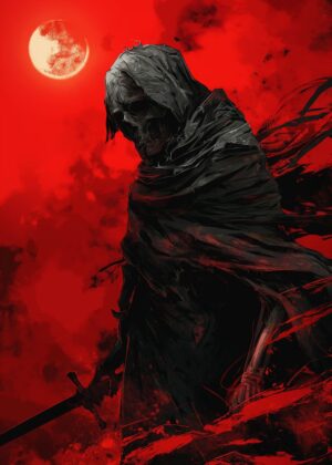 Dark Knight Under Blood Moon - Premium Wooden Framed Poster. Ready to Hang.
