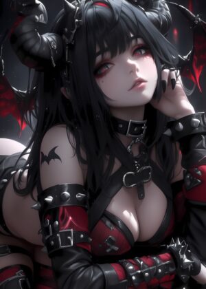 Gothic Anime Demon Girl Art Print - Premium Wooden Framed Poster. Ready to Hang.