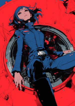 Anime Girl in Cockpit: Sci-Fi Art Print - Premium Wooden Framed Poster. Ready to Hang.