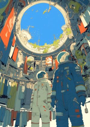 Space Station Astronauts: A Futuristic Vision - Premium Wooden Framed Poster. Ready to Hang.