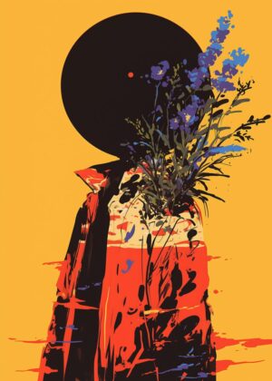 Abstract Figure with Flowers: Vibrant Modern Art Print - Premium Wooden Framed Poster. Ready to Hang.