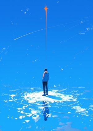 Solitary Figure Under Vast Azure Sky - Premium Wooden Framed Poster. Ready to Hang.