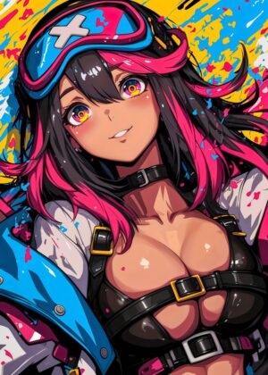 Vibrant Anime Girl with Pink Highlights - Premium Wooden Framed Poster. Ready to Hang.