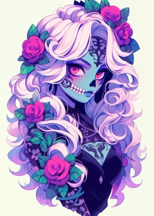 Sweet Spooky Girl: Day of the Dead Inspired Art Print - Premium Wooden Framed Poster. Ready to Hang.