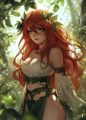 Enchanted Forest Nymph: A Celtic Anime Art Print - Premium Wooden Framed Poster. Ready to Hang.