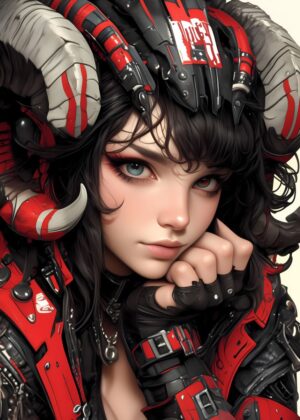 Cyberpunk Girl: A Digital Painting - Premium Wooden Framed Poster. Ready to Hang.