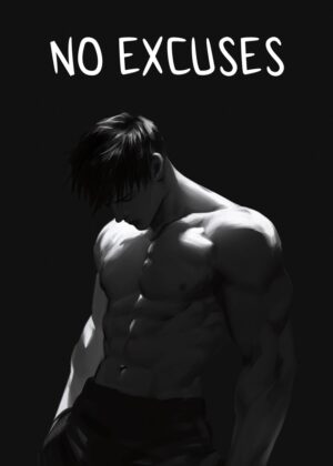 No Excuses: Muscular Anime Boy Art Print - Premium Wooden Framed Poster. Ready to Hang.