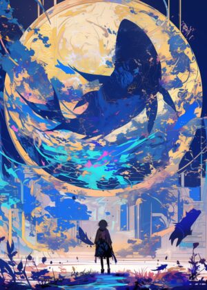 Silhouette in a Dreamy World: Abstract Fantasy Art - Premium Wooden Framed Poster. Ready to Hang.