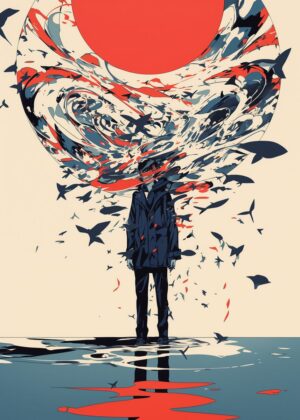 Man in the Storm: Abstract Art Print - Premium Wooden Framed Poster. Ready to Hang.