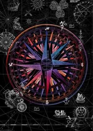 Vintage Compass Rose Artwork: A Journey of Exploration - Premium Wooden Framed Poster. Ready to Hang.