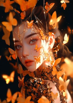 Golden Butterfly Dream: A Surreal Art Print - Premium Wooden Framed Poster. Ready to Hang.