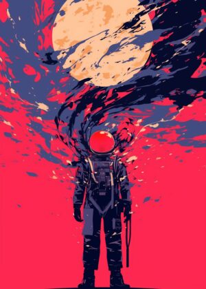Abnormal Core: Astronaut in Cosmic Vortex - Premium Wooden Framed Poster. Ready to Hang.
