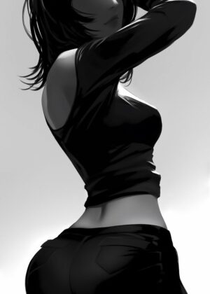 Anime Girl in Black: Stylish and Mysterious Artwork - Premium Wooden Framed Poster. Ready to Hang.