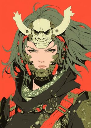 Cyberpunk Samurai Woman Art Print - Premium Wooden Framed Poster. Ready to Hang.