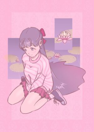 The Waterlily Girl: A Pastel Dream - Premium Wooden Framed Poster. Ready to Hang.