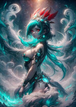 Anime Fantasy Princess: Celestial Beauty Artwork - Premium Wooden Framed Poster. Ready to Hang.