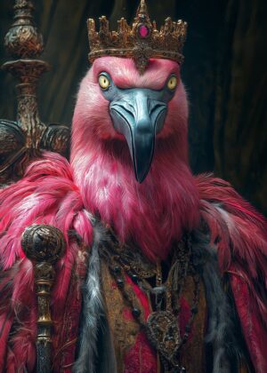 Flamingo King: A Regal Avian Masterpiece - Premium Wooden Framed Poster. Ready to Hang.