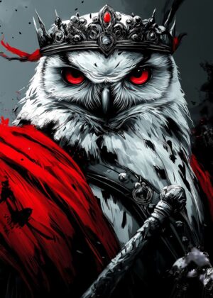 Majestic King Owl: Fantasy Artwork Print - Premium Wooden Framed Poster. Ready to Hang.