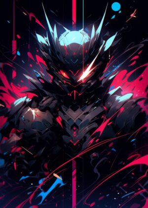 Cyberpunk Warrior: Digital Art Print - Premium Wooden Framed Poster. Ready to Hang.