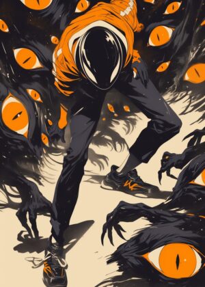 Eyes in the Dark: A Surreal Journey into Fear - Premium Wooden Framed Poster. Ready to Hang.