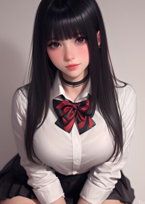 Anime Girl in School Uniform: Elegant and Adorable - Premium Wooden Framed Poster. Ready to Hang.