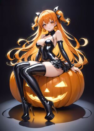Sexy Anime Halloween Girl Art Print - Premium Wooden Framed Poster. Ready to Hang.