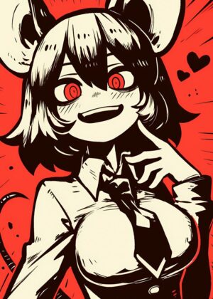 Cute Mouse Girl Manga Art Print - Premium Wooden Framed Poster. Ready to Hang.