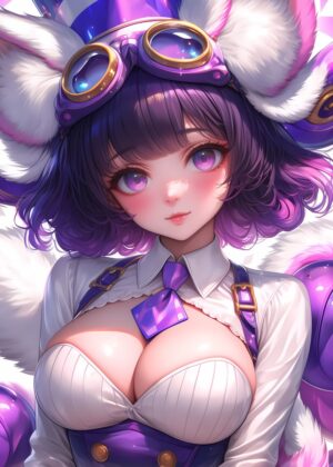 Purple-Haired Anime Girl: A Whimsical Digital Artwork - Premium Wooden Framed Poster. Ready to Hang.