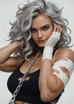 Strong Woman with Silver Chain - Premium Wooden Framed Poster. Ready to Hang.