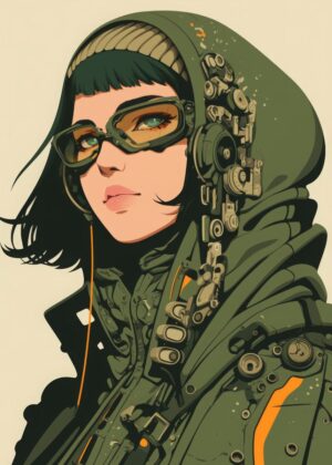 Cyberpunk Girl: A Futuristic Digital Art Print - Premium Wooden Framed Poster. Ready to Hang.