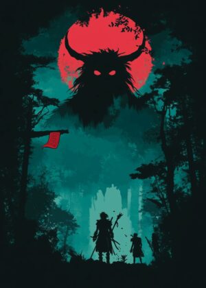 Shadowy Forest Encounter: A Mystical Journey - Premium Wooden Framed Poster. Ready to Hang.